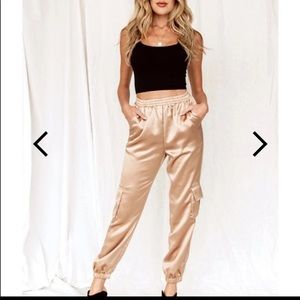 Stop And Stare Gold Satin Joggers